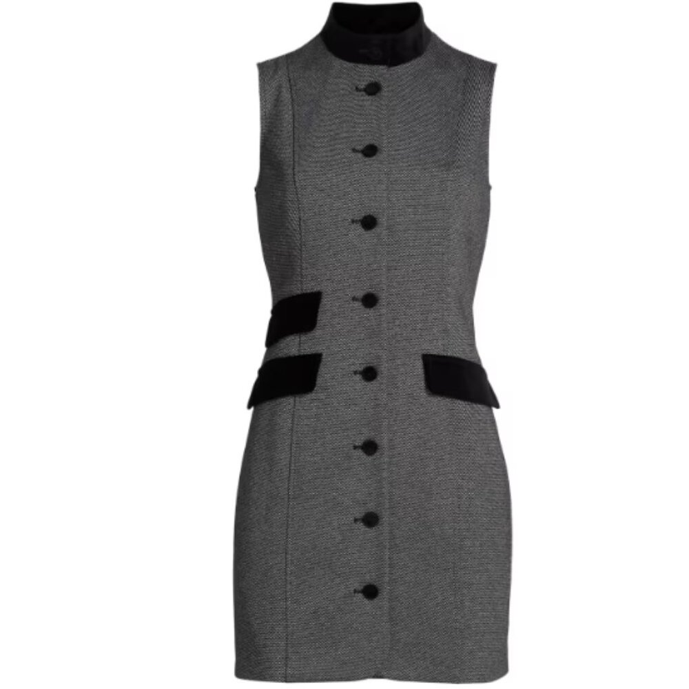 Velvet-Trim Sleeveless Sheath Minidress